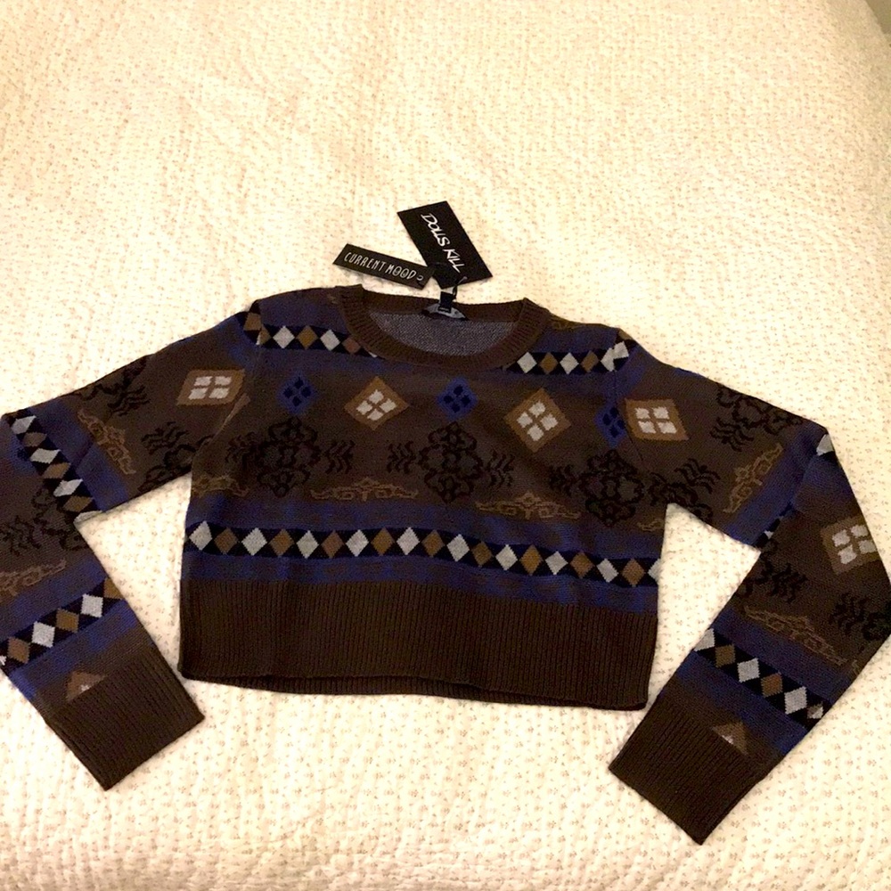 NWT Dolls Kill size Medium Sweater cropped fit Current Mood dark green grey